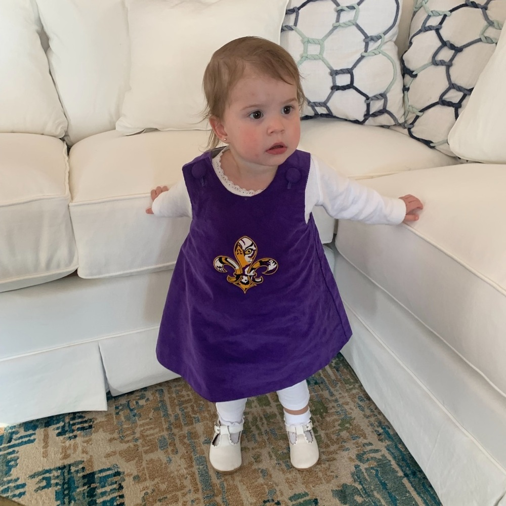 Purple Fleur-de-Lis Kids Dress - Picture 2 of 8